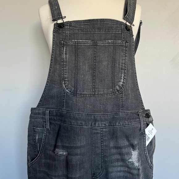 Saks Fifth Ave GRAY Skinny Denim Overall Casual Braces Jaeans Jumpsuit - Picture 7 of 13